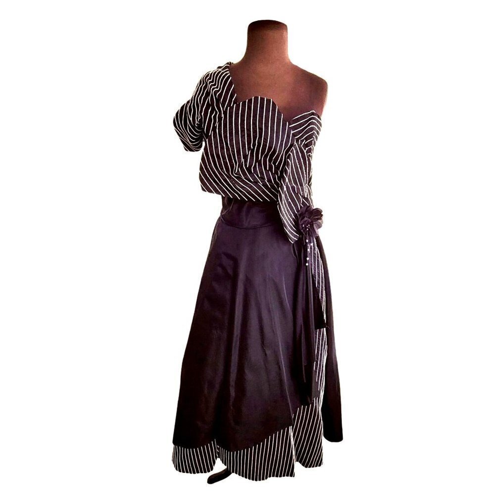 Vintage 80's Black & White Dress by Nadine - Size 15/LG
